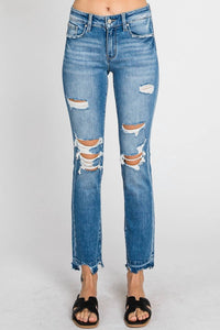 Petra - Mid Rise Slim Straight Distressed Jean