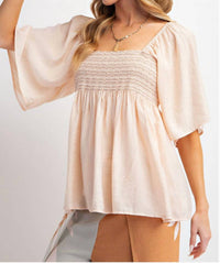 Easel Blushing Babydoll Top in beige - women's blouse - view 4