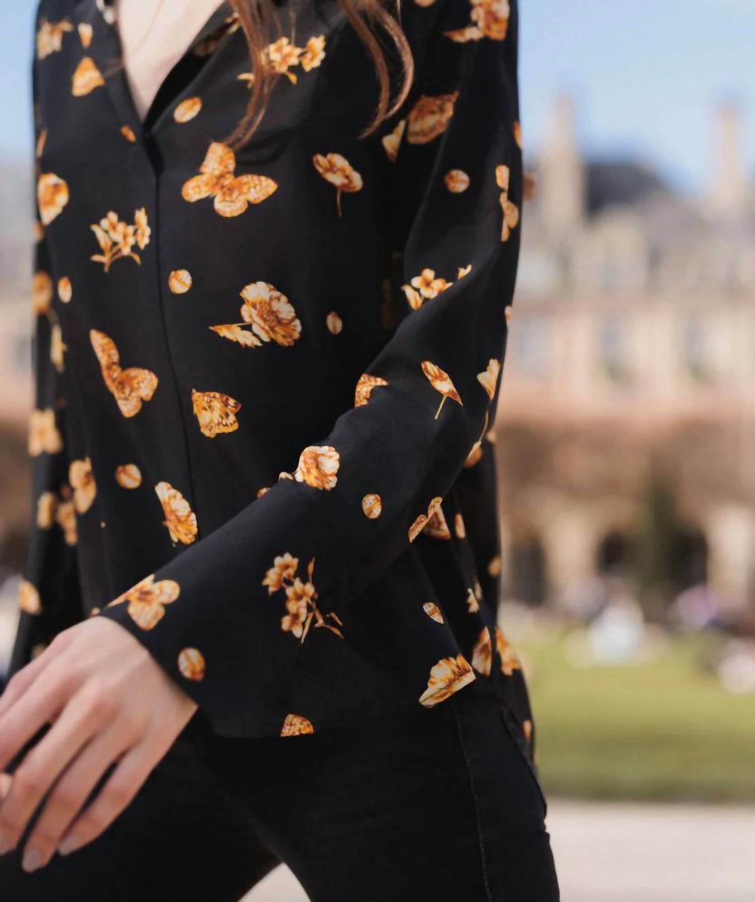 catherine gee Daria French Cuff Silk Blouse in gold monarch - women's blouse - detail view