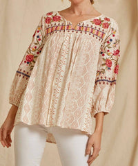 Andree By Unit - Floral Embroidered Babydoll Top