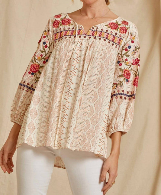 Andree By Unit - Floral Embroidered Babydoll Top