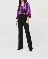 Joseph Ribkoff - Plaid Puff Sleeve Satin Top