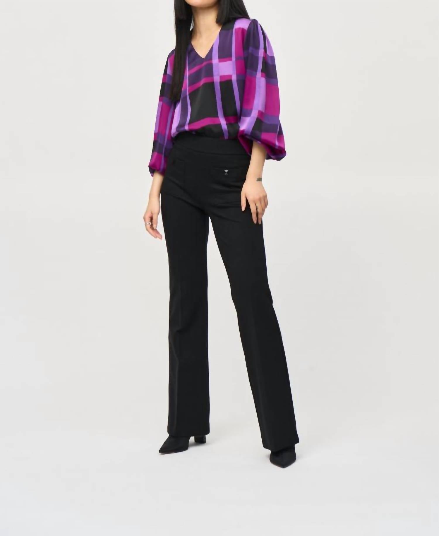 Joseph Ribkoff - Plaid Puff Sleeve Satin Top