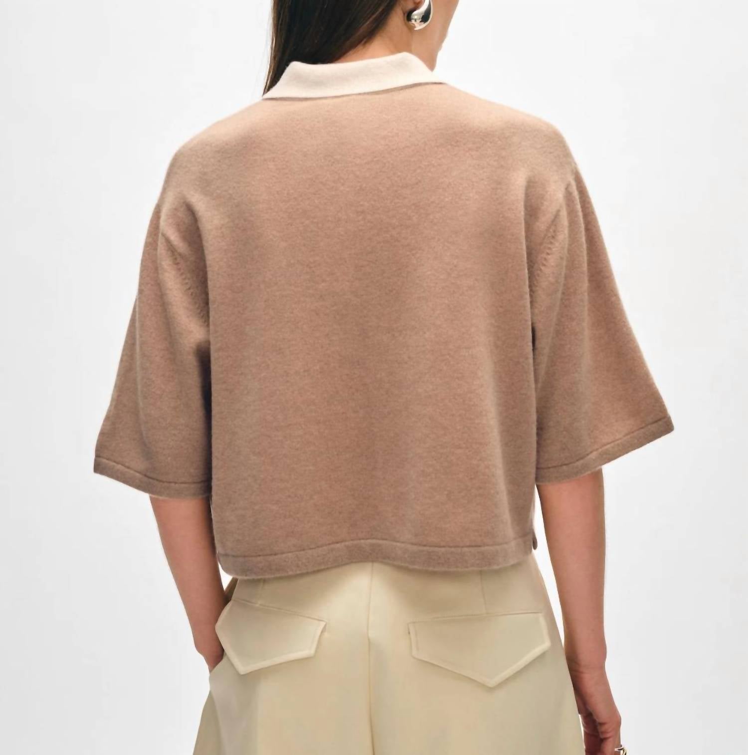 White + Warren - Cashmere Cropped Polo Shirt