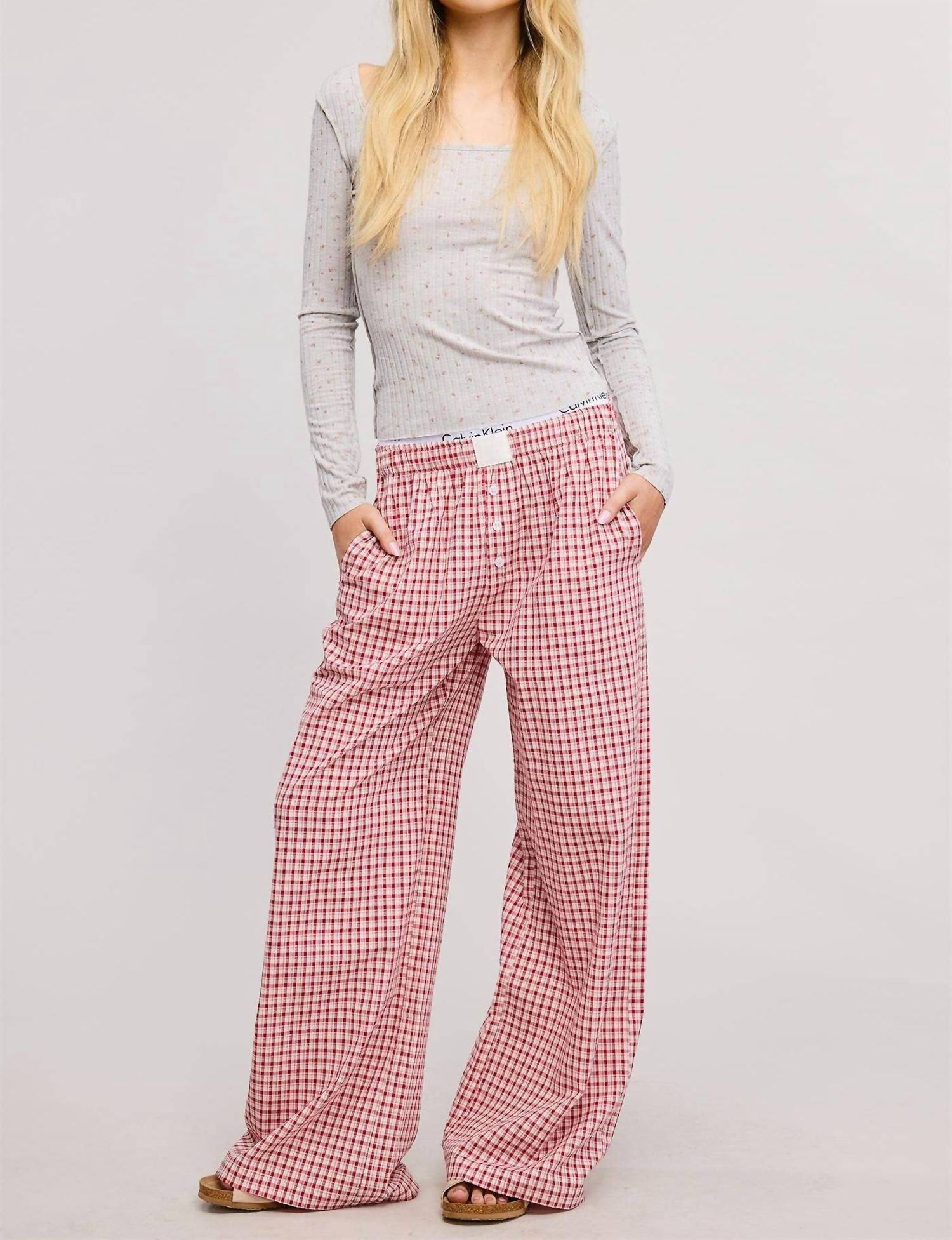 Mimosa - Mid Rise Elasticized Waistband Gingham Pattern Pants