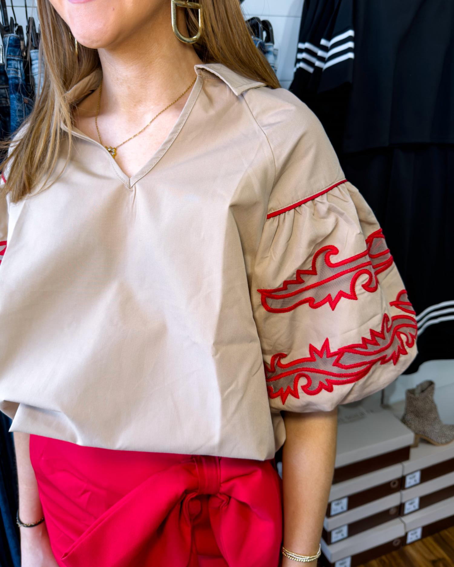 2FlyCo Sweetwater Stitch Top in dust - women's blouse - detail view