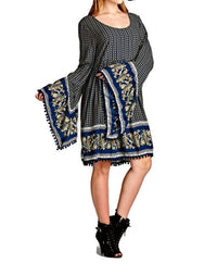 Velzera - Paisley Print Bell Sleeve Dress - Plus