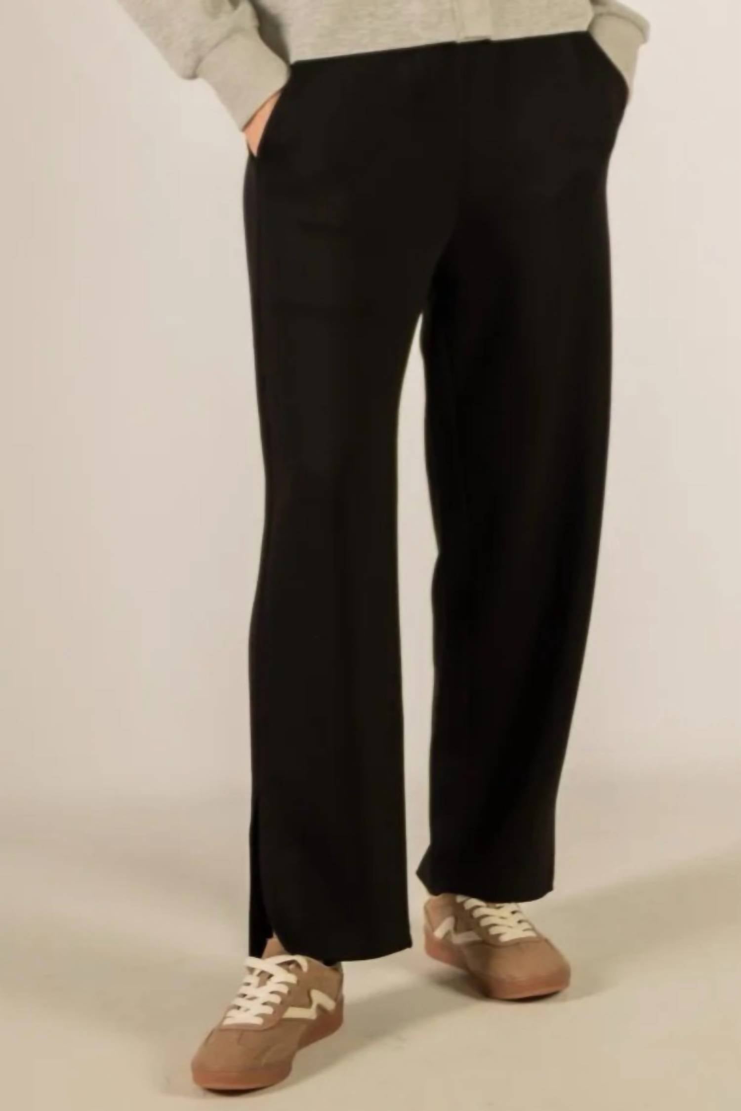 P.CILL Wide Leg Pants With Bottom Slits in black - women's pants - detail view
