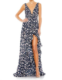 Mac Duggal - Floral Print Sleeveless Ruffled High Low Gown
