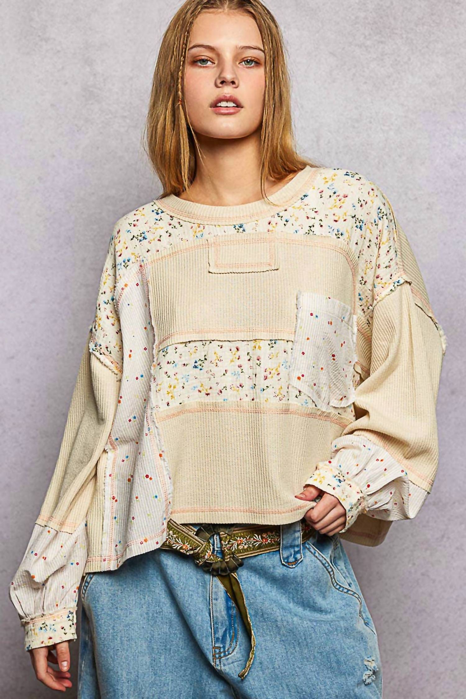 Pol - Marbella Long Sleeve Round Neck Floral Top