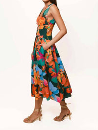 hutch Indy Midi Dress in teal hibiscus floral - women's dress - detail view