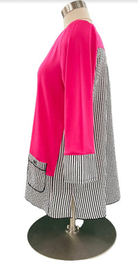 Multiples - Stripe/solid Knit Pocket Top