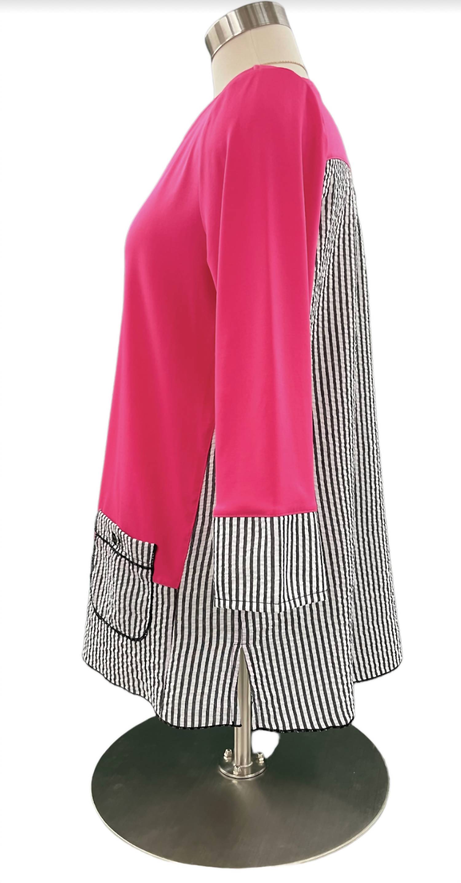 Multiples - Stripe/solid Knit Pocket Top
