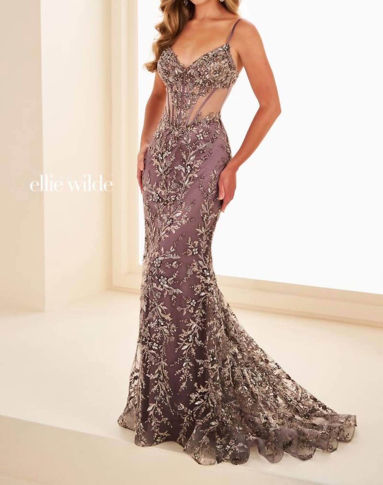Ellie Wilde Long Mermaid Prom Gown in dove - women's dress
