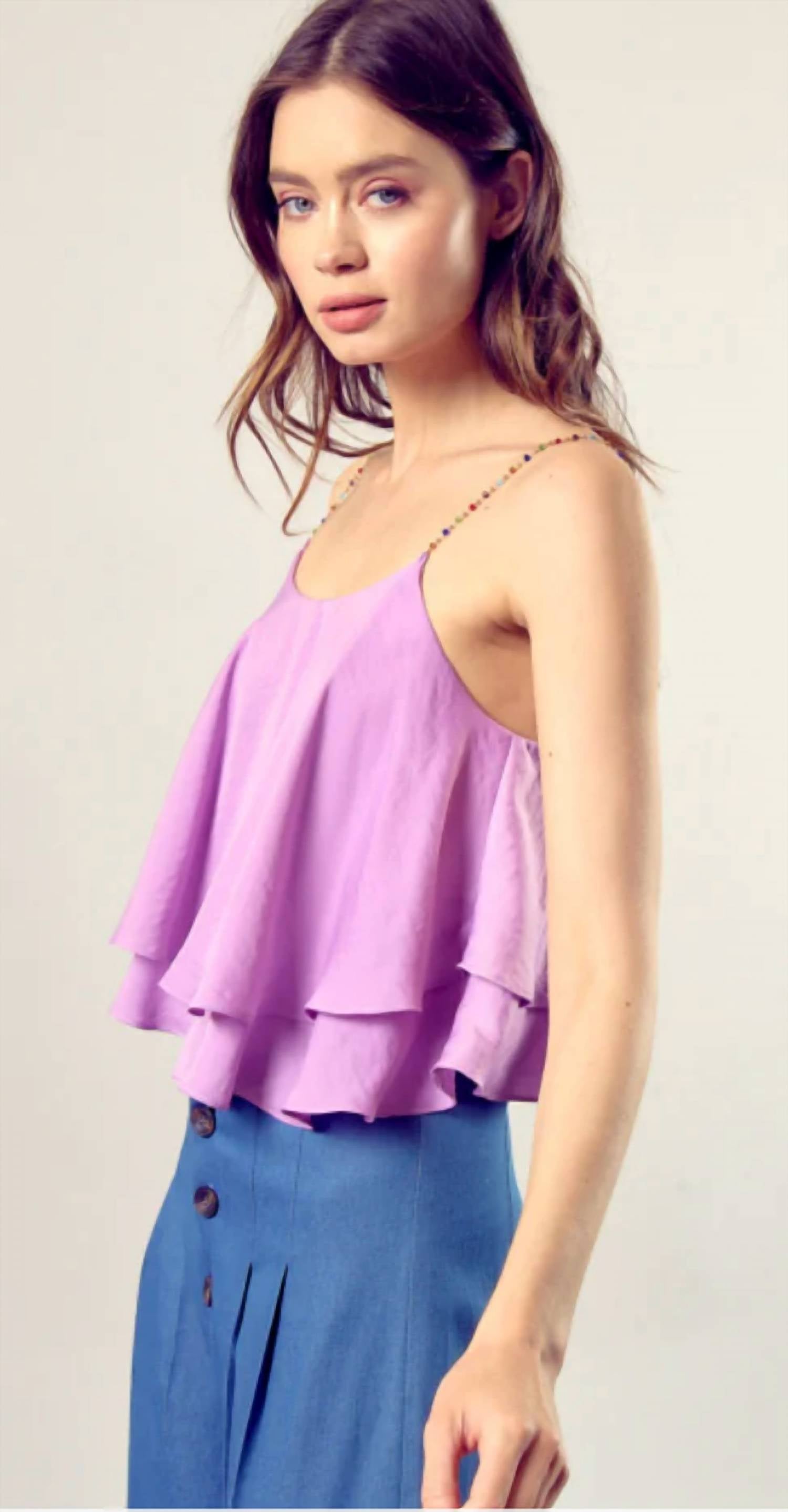 Mustard Seed - Beaded Shoulder Strap Cami Top