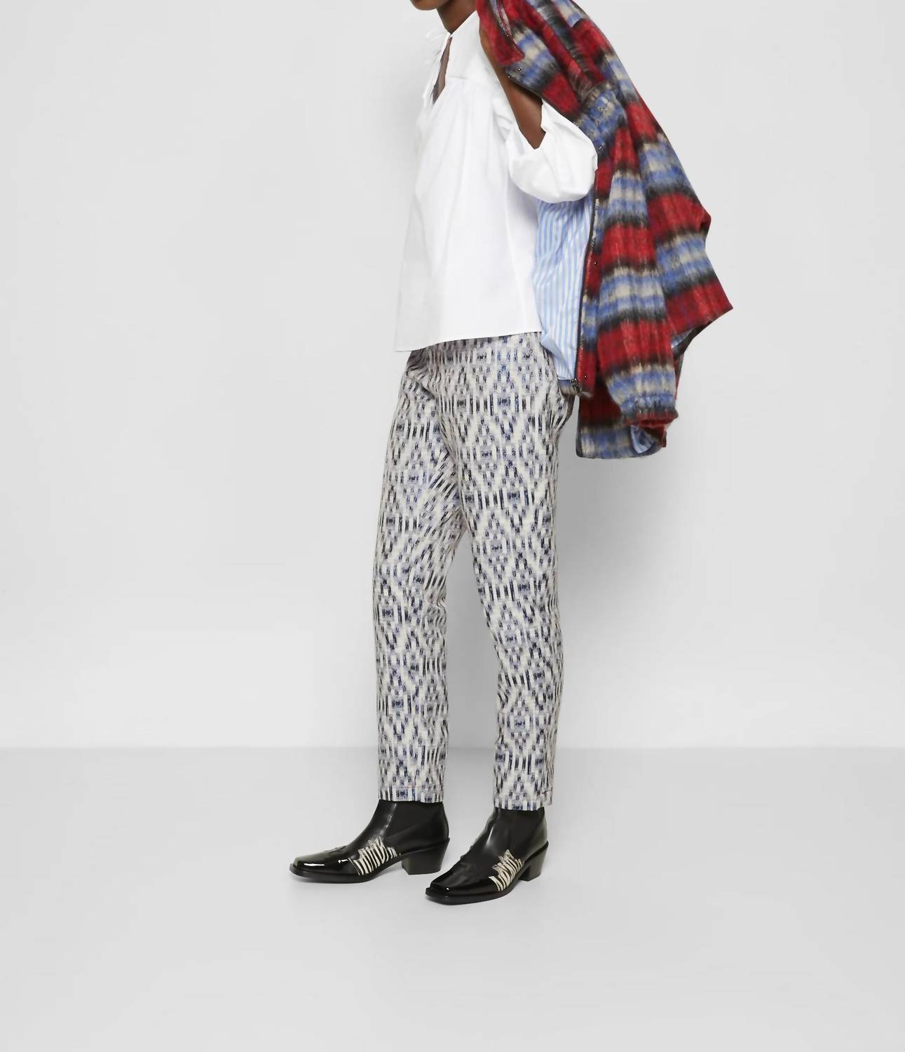 Munthe - Pre-loved Cottage Pants With Geometric Ikat Brocade Pattern