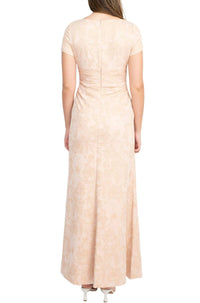 Adrianna Papell - V-neck Pleated Gathered Side Matelasse Dress
