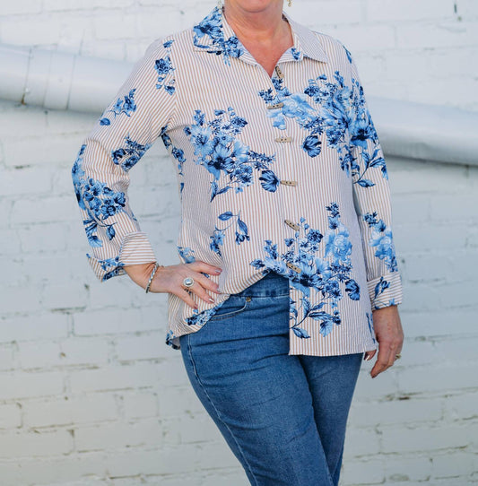 Multiples - Turn-up Cuff 3/4 Sleeve Shirt