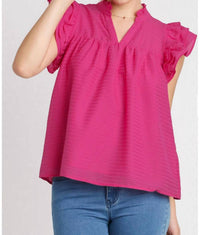 Umgee - Layered Ruffle Sleeve Split Neck Top