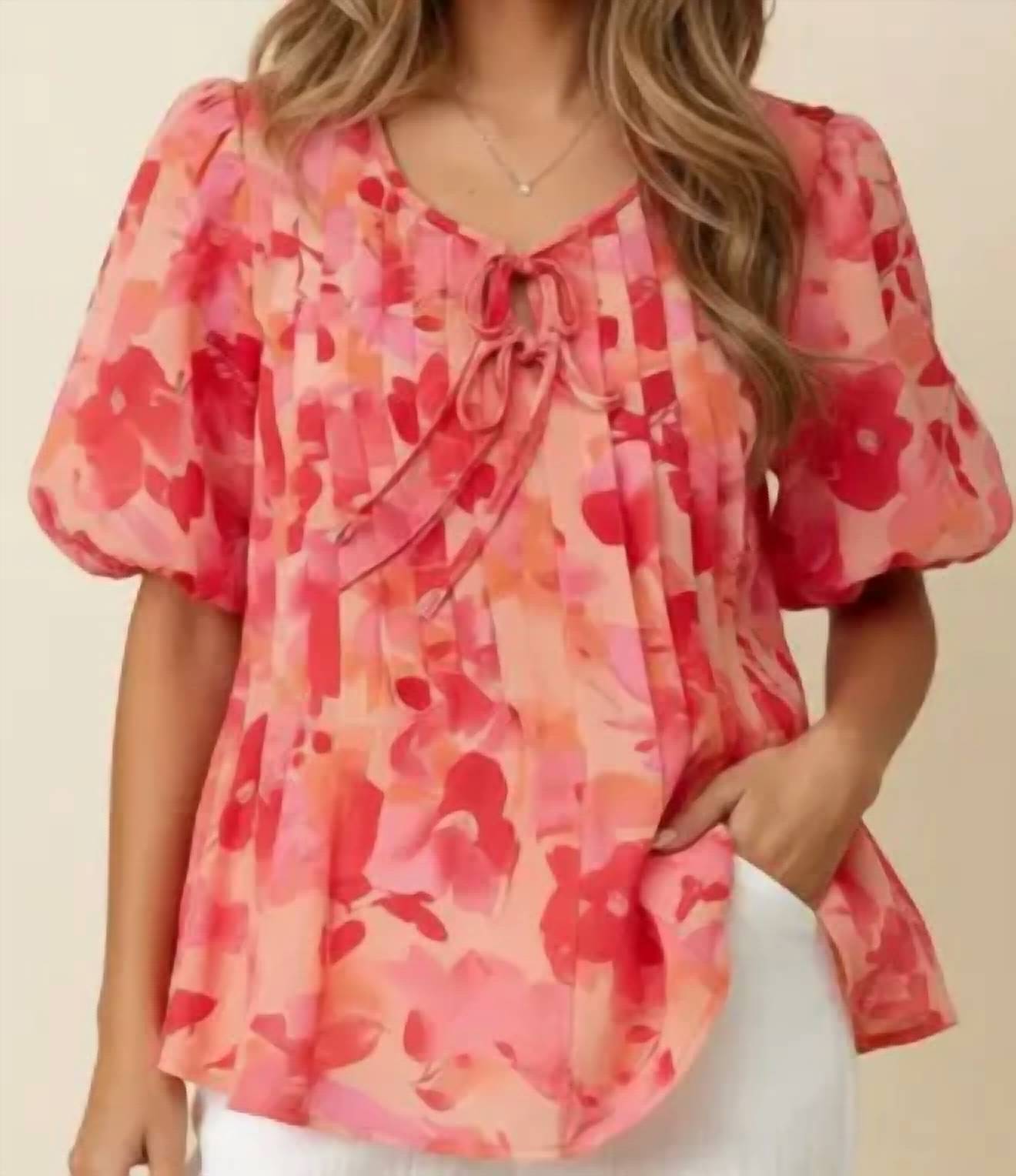 Haptics - Luna Floral Pleated Top