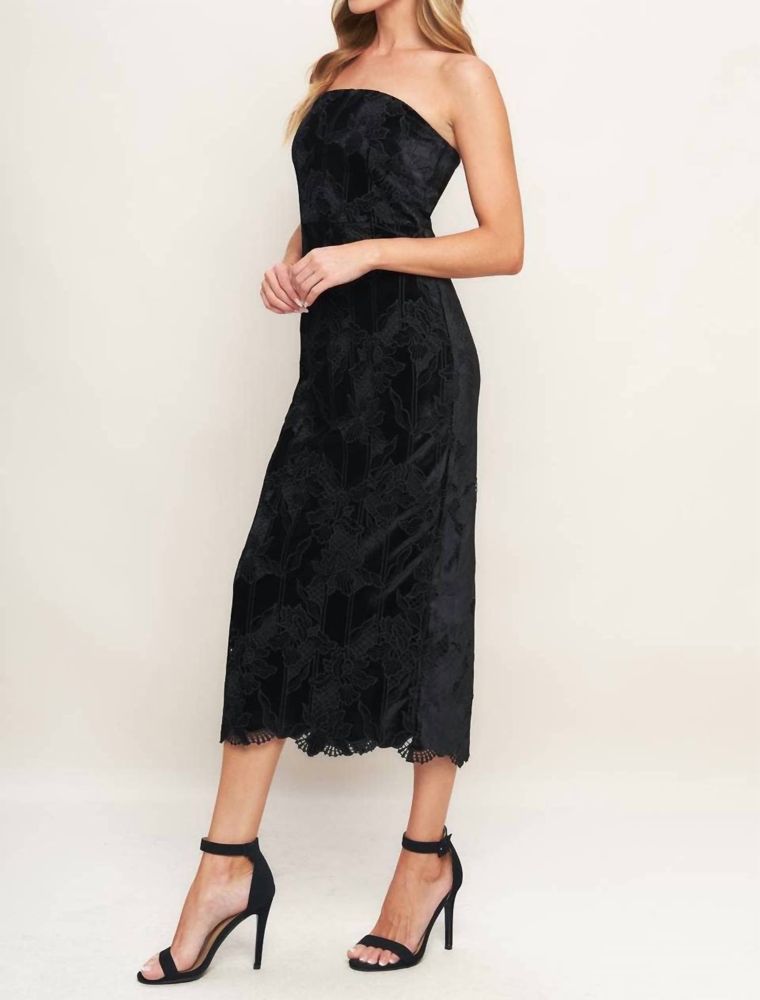 Flying Tomato - Woven Velvet Lace Midi Dress