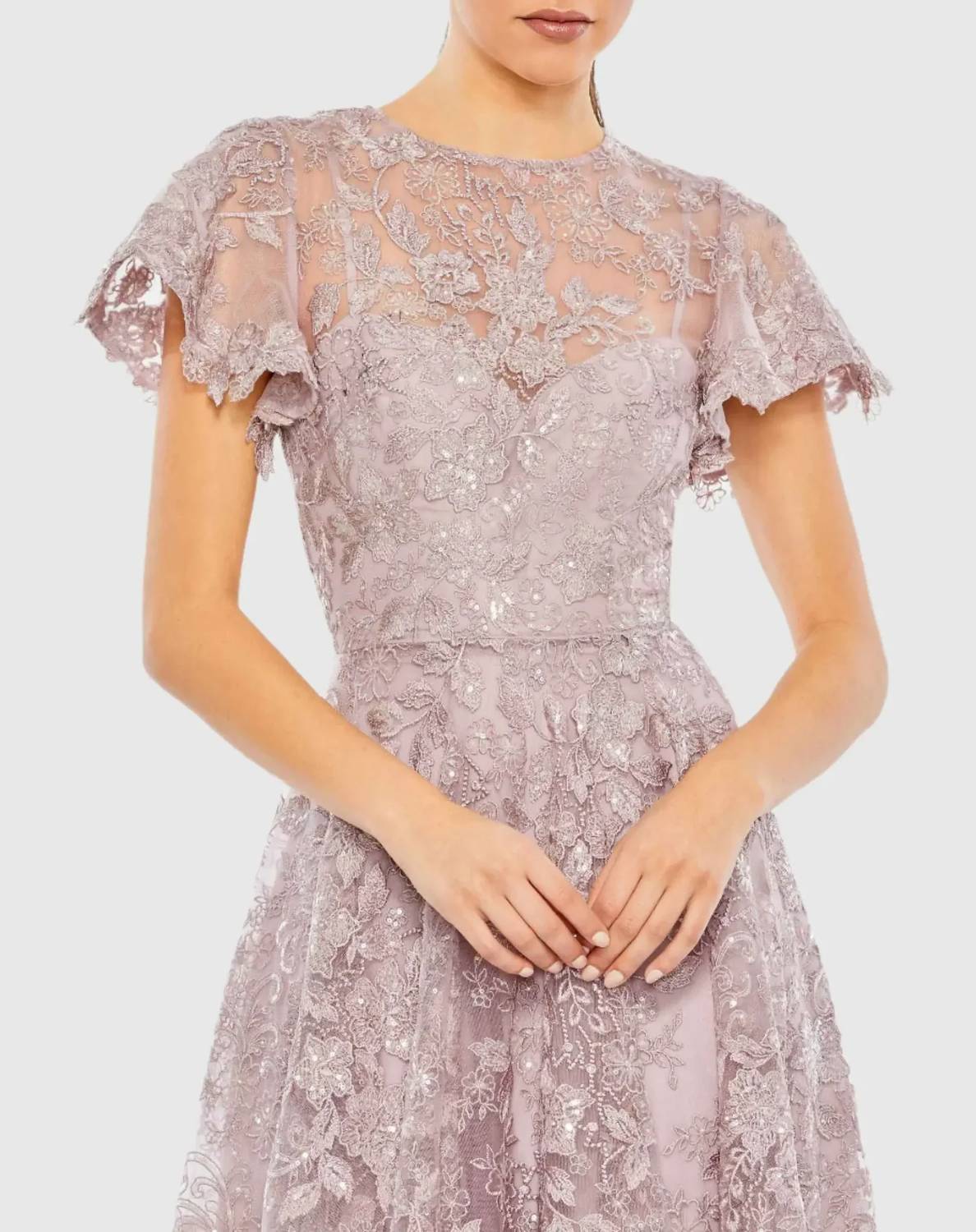 Mac Duggal - Embroidered High Neck Cap Sleeve A Line Gown