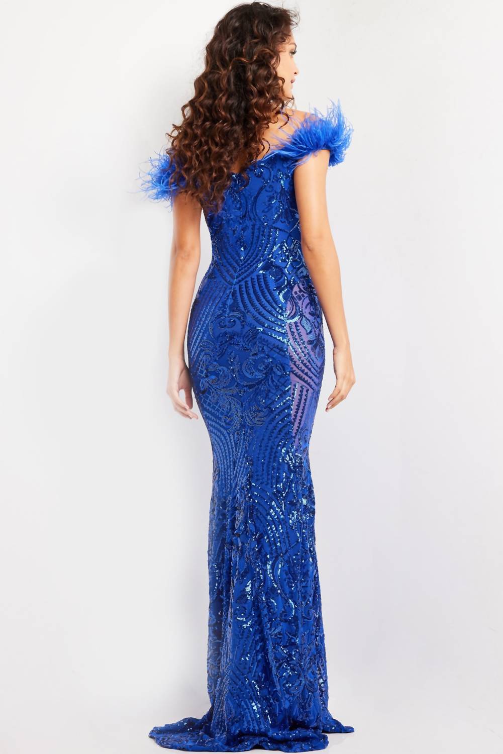 JOVANI Sequin Off The Shoulder Dress in royal - women's dress - alternate view