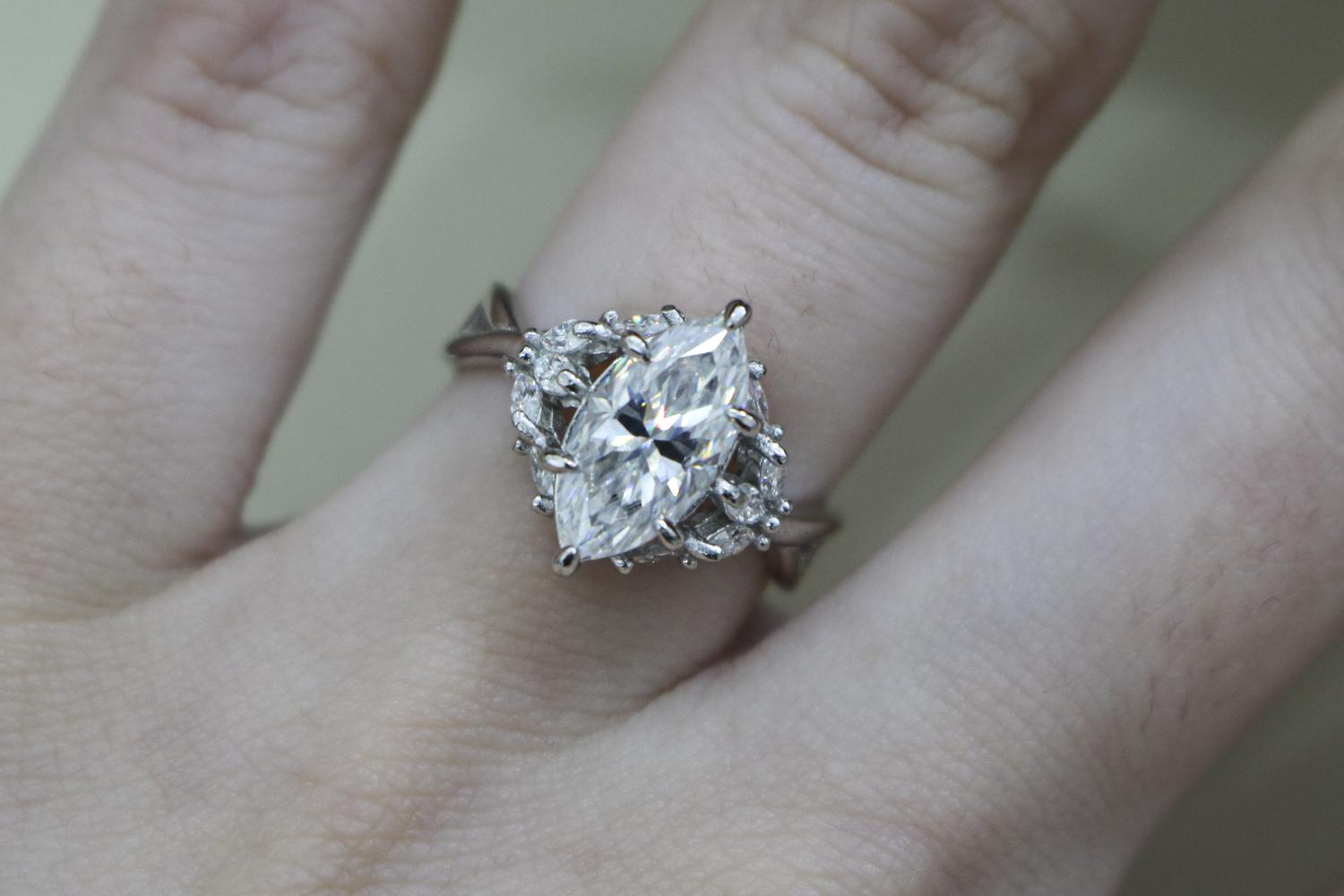 Allyanna Gifts - Women's Sterling Silver 2.0ct Marquise Moissanite Cluster Ring