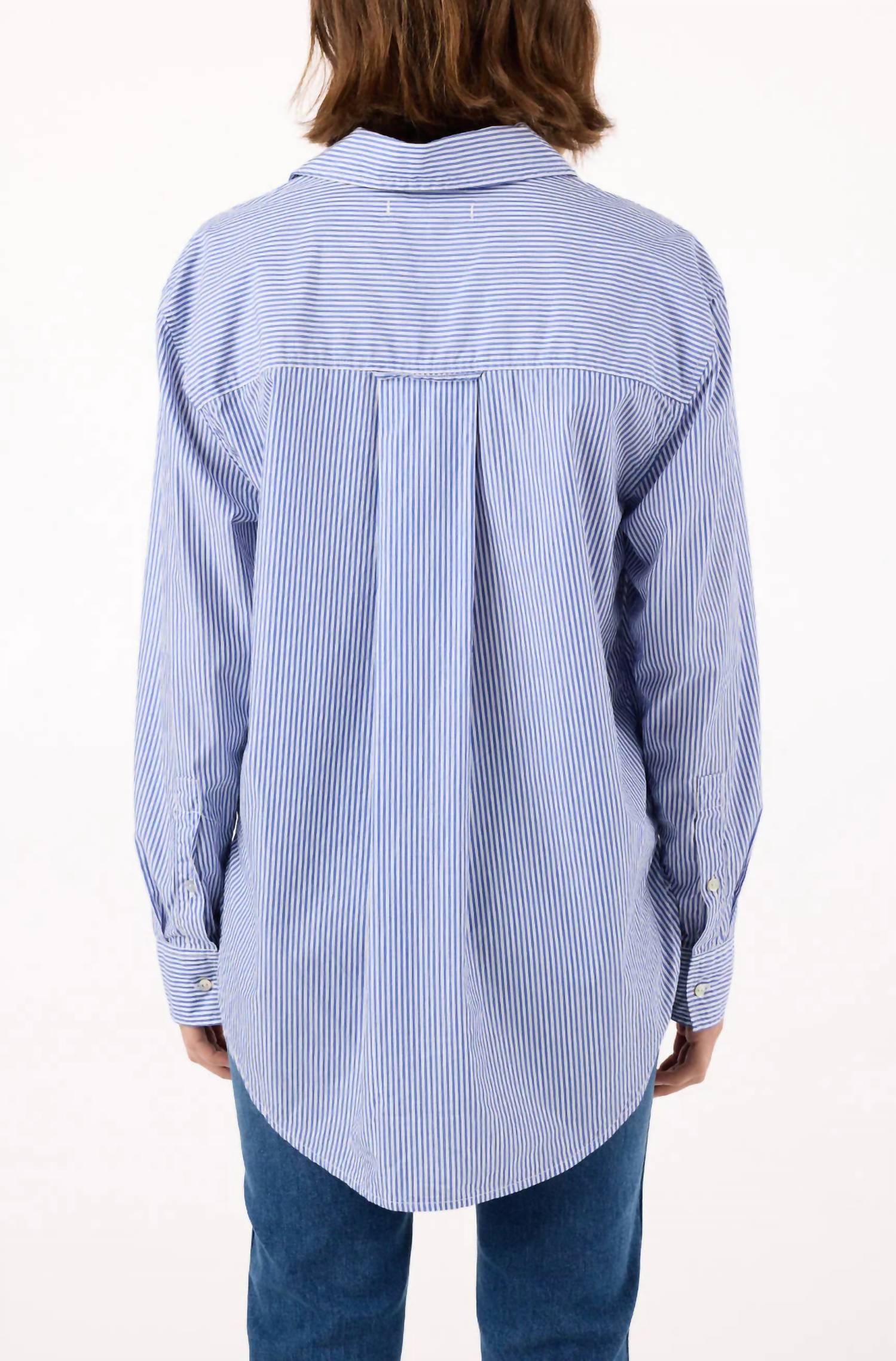 AMO Ruthie Oversized Stripe Shirt in blue multi - women's shirt - alternate view