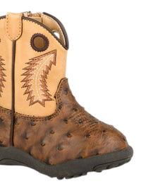 ROPER Boys Faux Ostrich Vamp Boot in brown - kids' boots - detail view