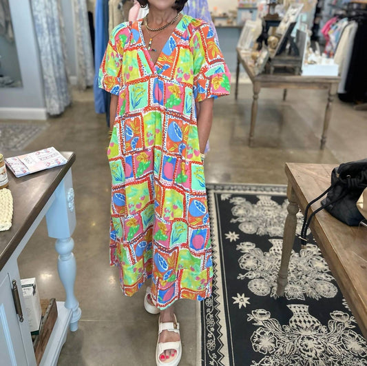 Karlie - Fruit Gauze V-neck Maxi Dress