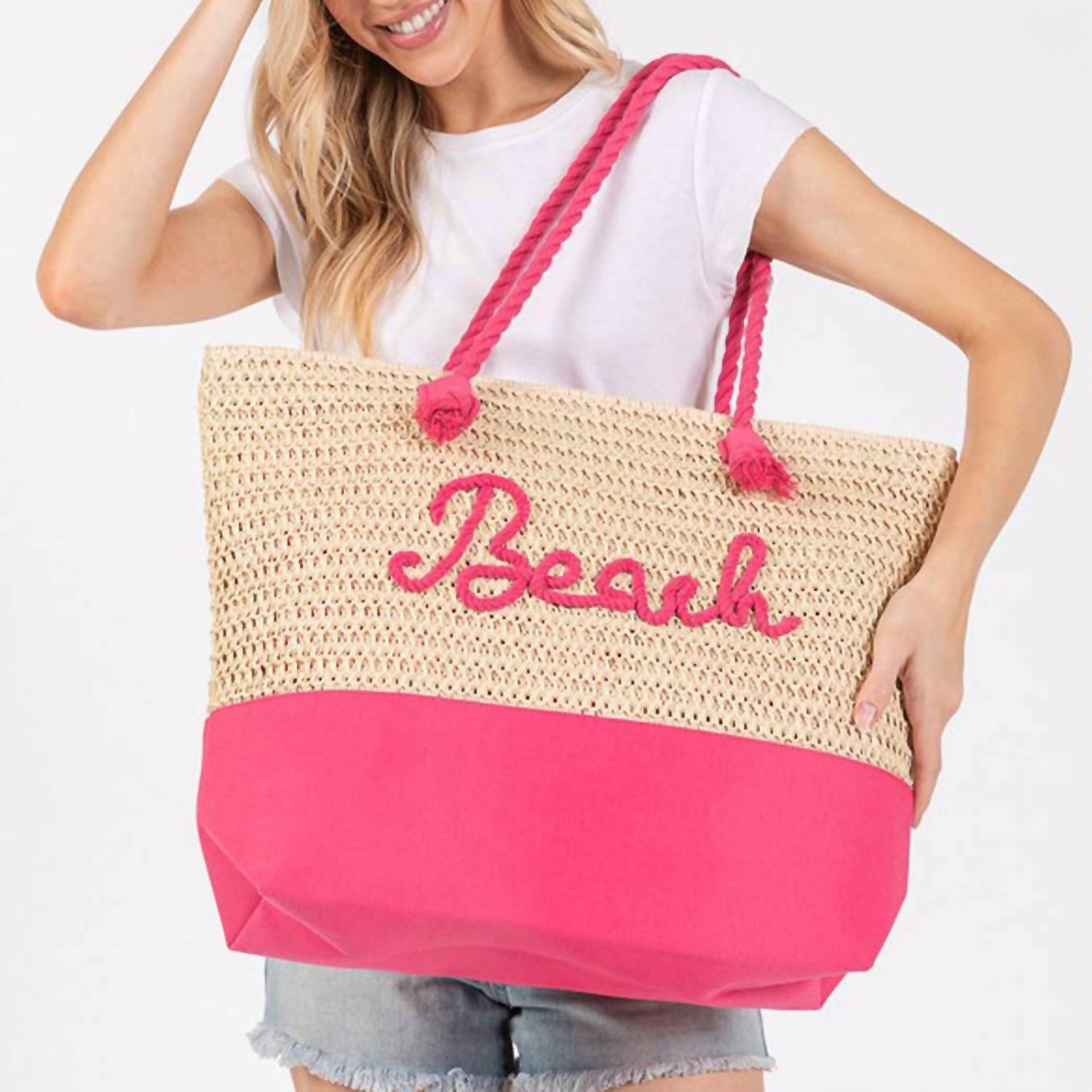 3Am By H&D Accessories - Women's Crochet & Color-sewn Rope Beach Tote Bag
