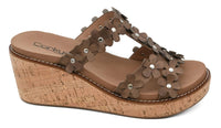Corkys Footwear Women's Mic Drop Wedge Sandal in tan - women's shoe