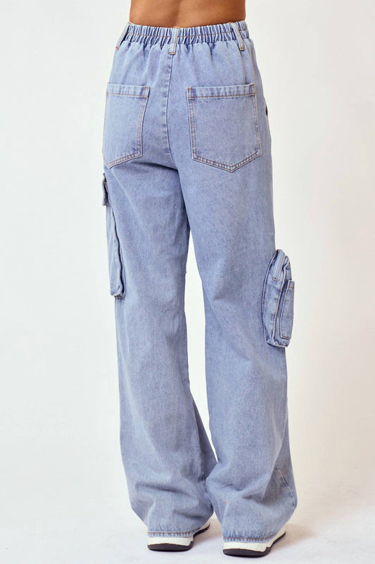 Blue Blush - Women's Denim Cargo Long Pants