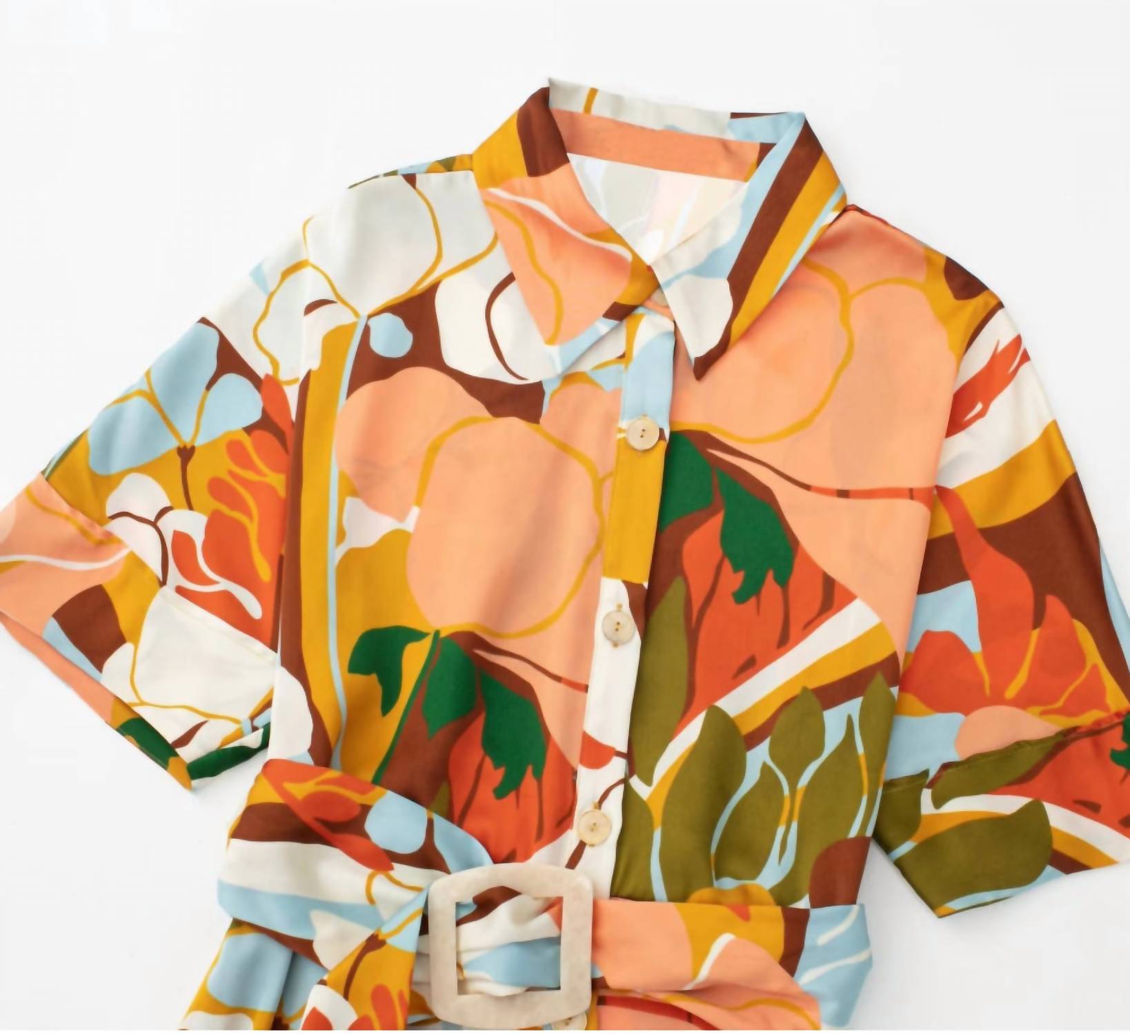 Pink Ripple - Abstract Print Midi Shirt Dress