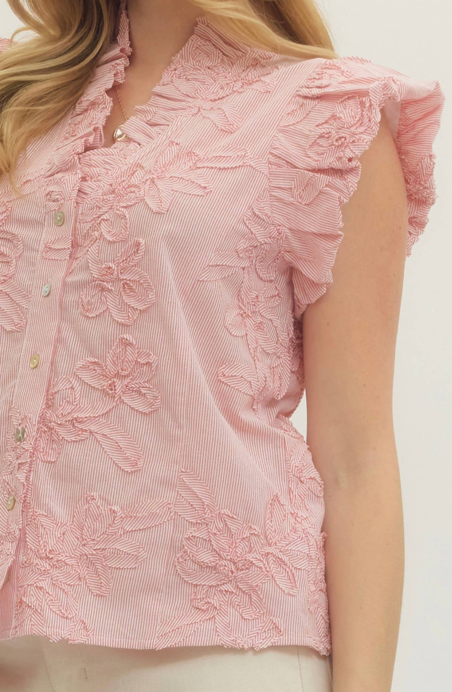 entro Textured Pattern Striped Top - women's blouse - detail view