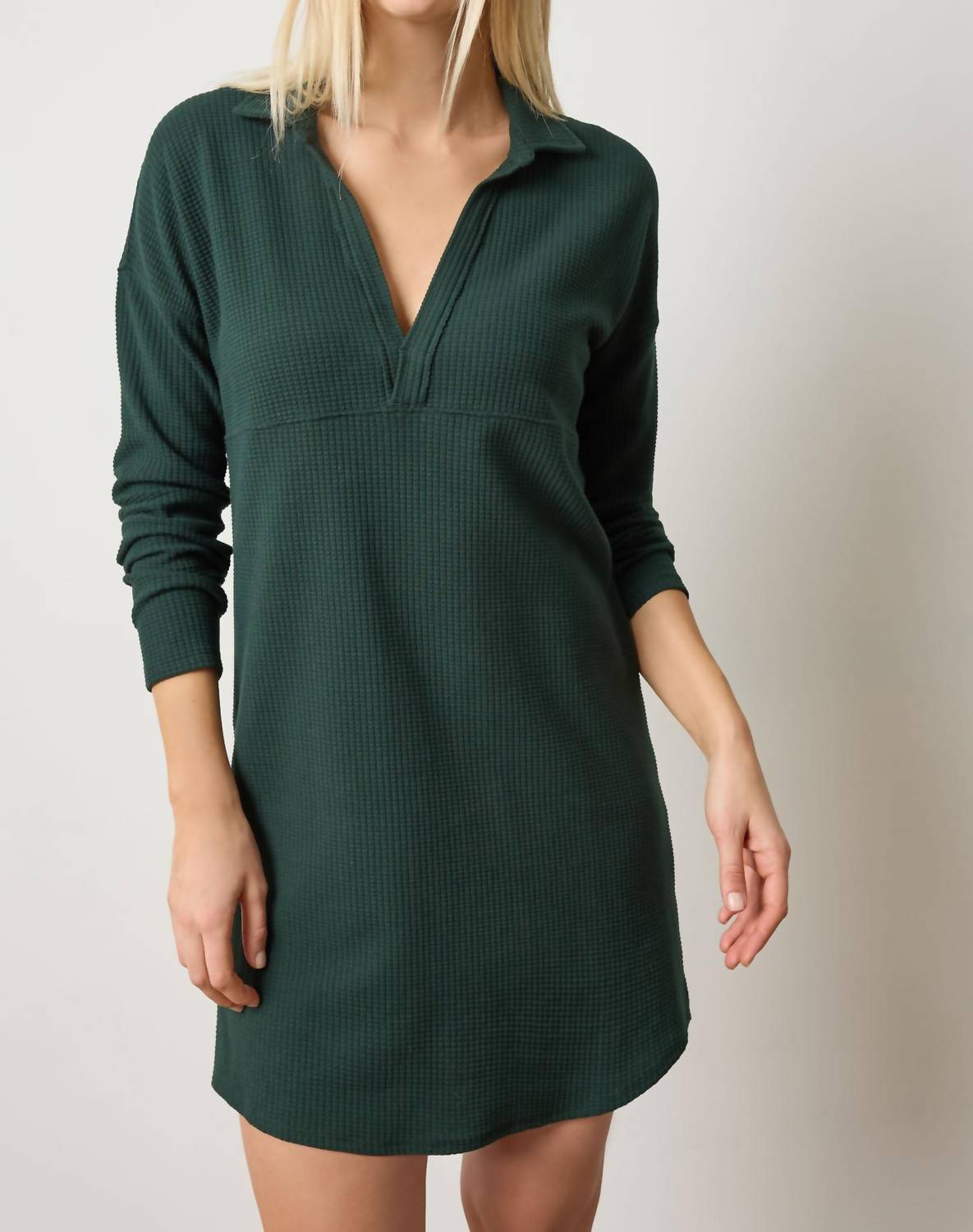 Lilla P Split Neck Collared Dress in spruce - women's dress