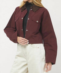 needii Ava Cropped Barn Jacket in red - women's jacket - alternate view