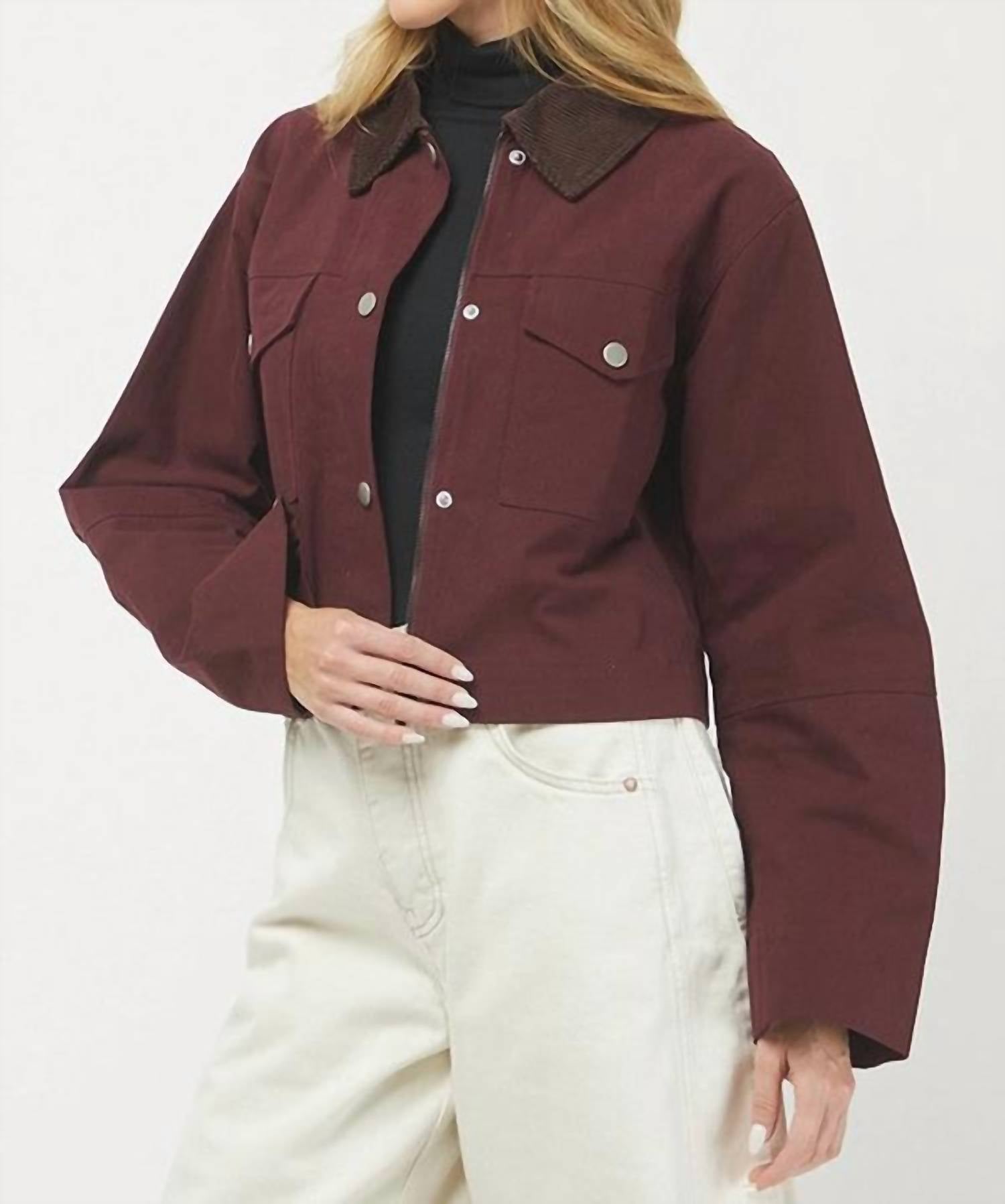 needii Ava Cropped Barn Jacket in red - women's jacket - alternate view