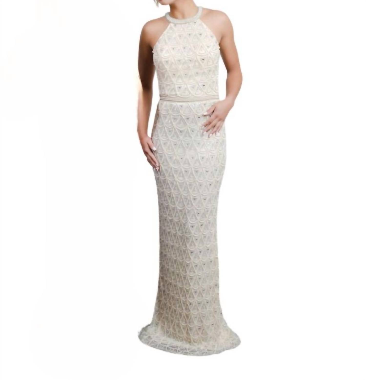 Zasa Chic - Embroidered Halter Maxi Gown