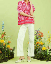 Umgee - Tropical Print Puff Sleeve Blouse