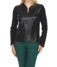 Joseph Ribkoff - Faux Leather Zip-up Long Sleeve Jacket