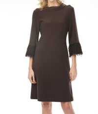 Joseph Ribkoff - Cowl Neck Fringe Cuff A-line Dress