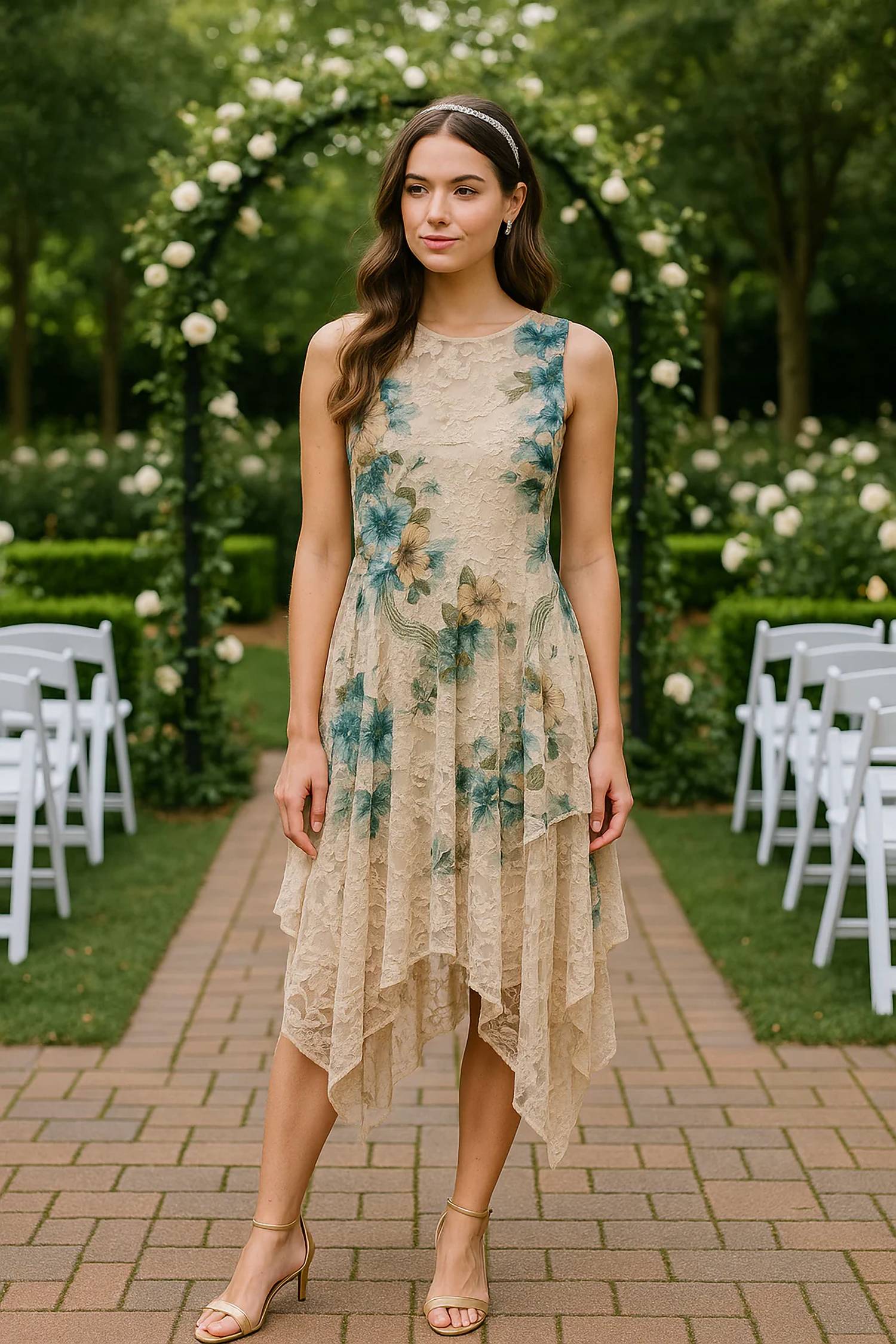 Origami - Apparel Whimsical Sleeveless Lace Midi Dress