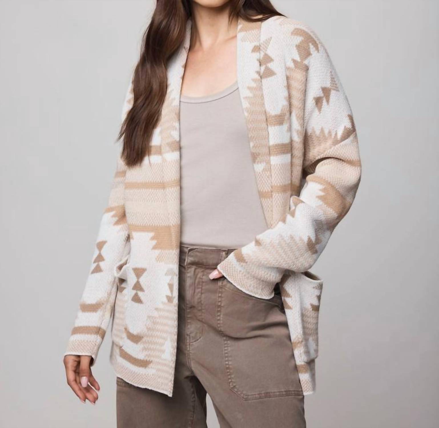 Splendid Cierra Knit Cardigan in burnt orange aztec - women's cardigan
