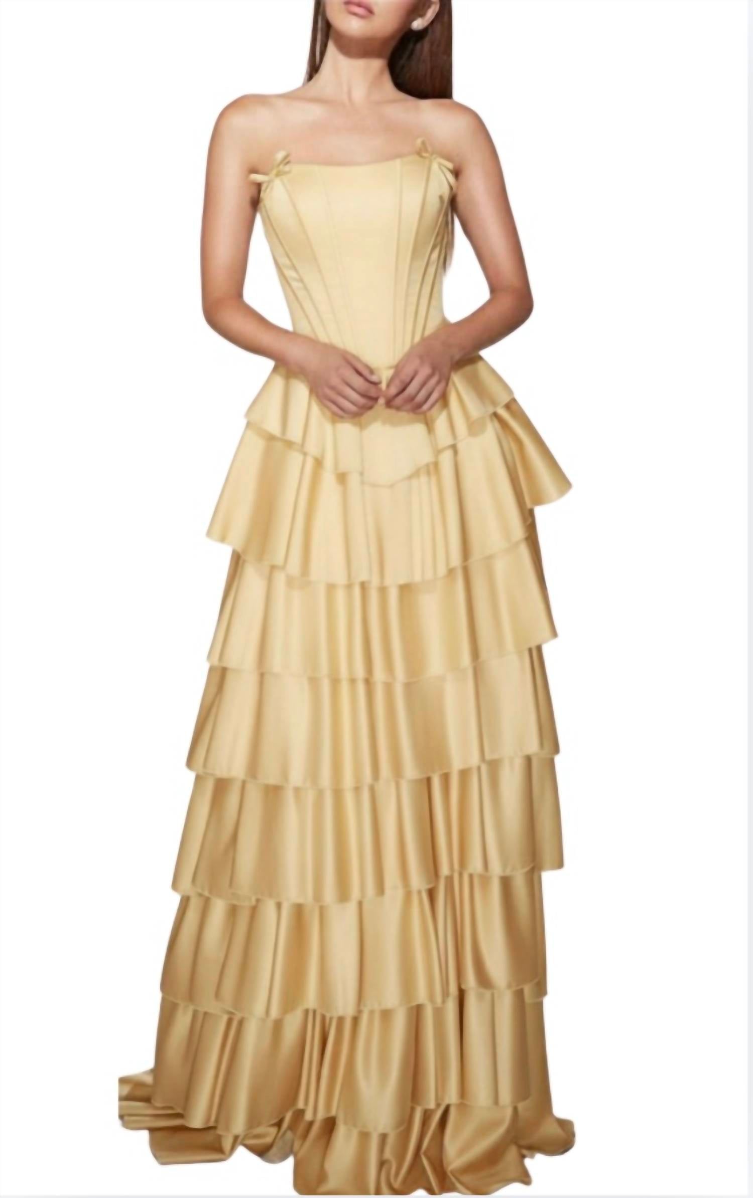 ALYCE PARIS Ruffle satin ballgown in yellow - women's dress