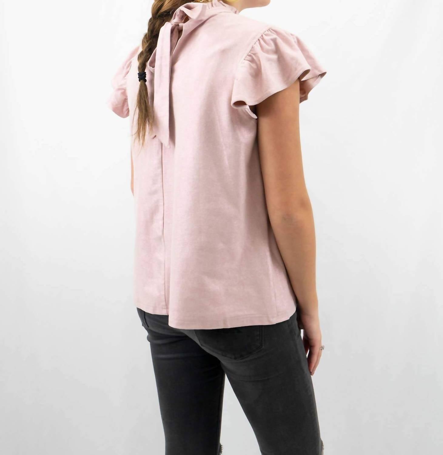 Voy - Ruffle Sleeve Suede Top