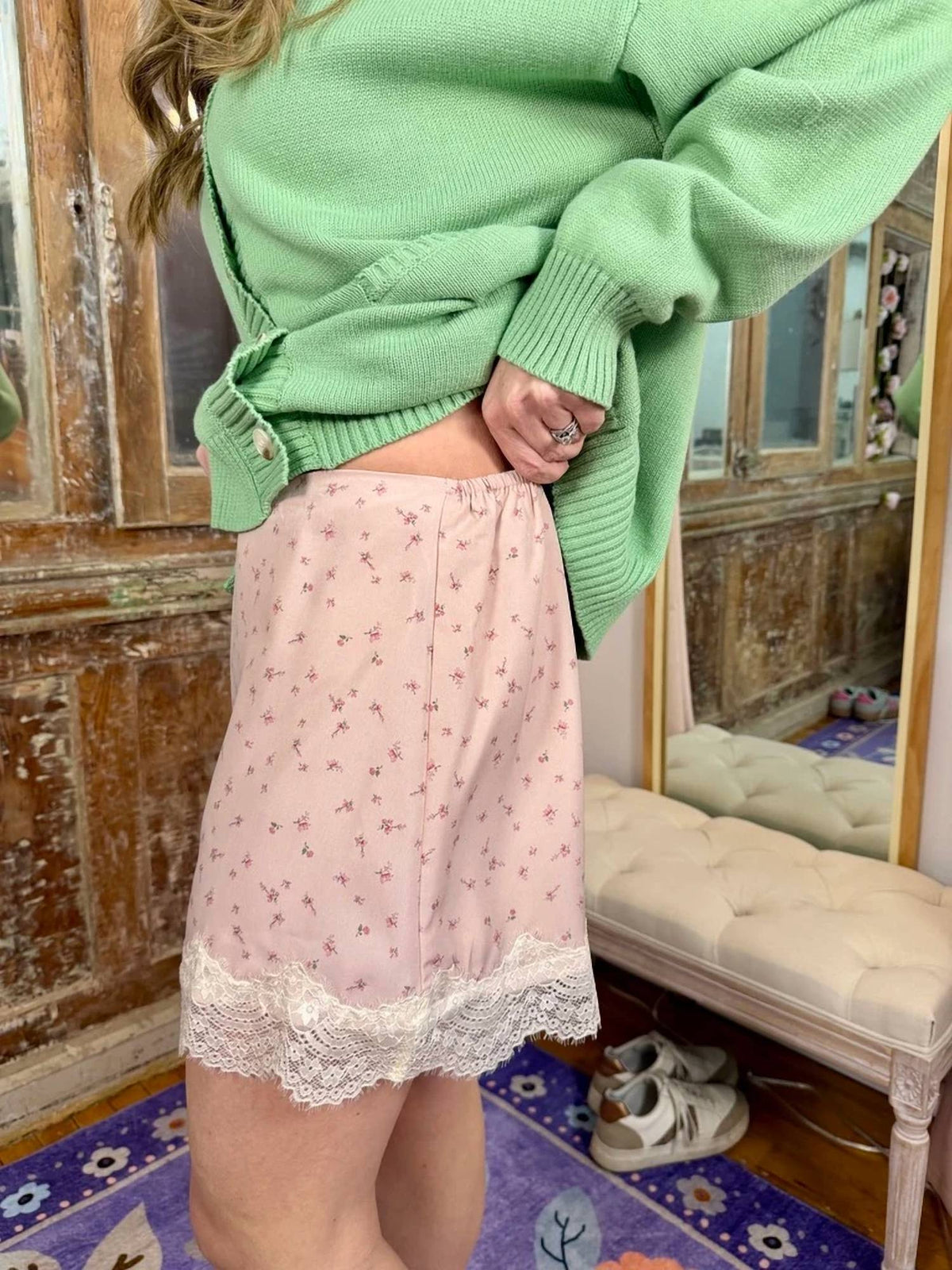 Wishlist - Blushing Petals Lace Trim Skorts