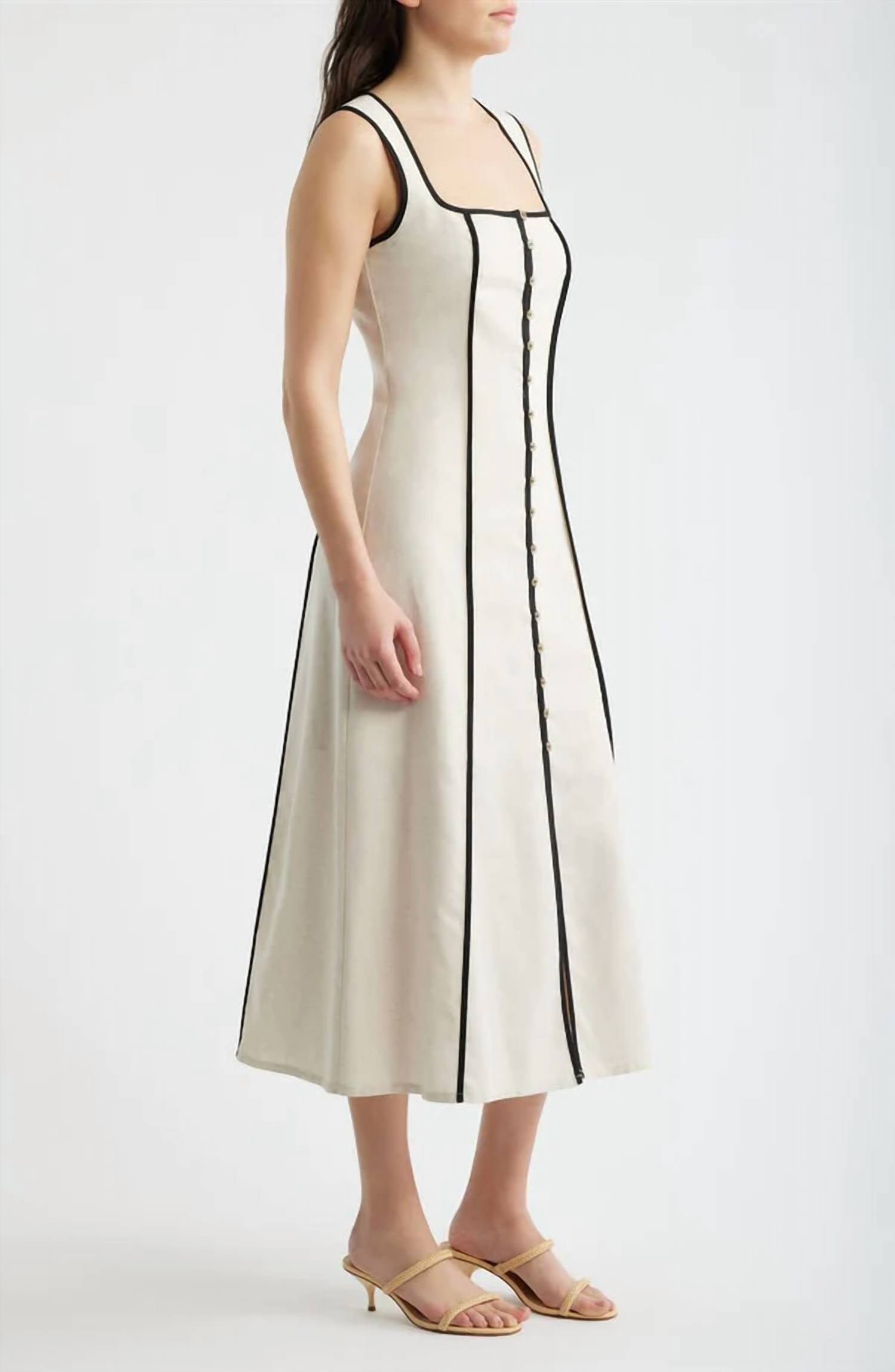 Zoe And Claire - Contrast Piping Square Neck Button Up Midi Dress