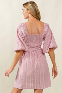 Bibi - Square-neck Smocked Stripe Dress